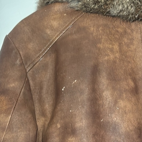 VINTAGE DANIER LEATHER JACKET WITH RABBIT FUR TRIMMING ON COLLAR AND CUFFS L - Picture 14 of 17